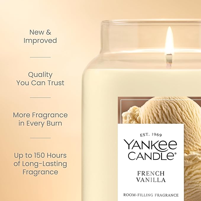 Yankee Candle French Vanilla Scented Candle, 22oz Large Jar with up to 150 Hour Burn Time, Giftable, Holidays