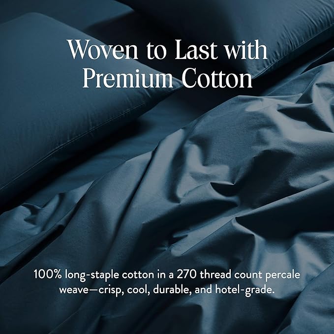 Brooklinen Luxury Percale Duvet Cover – 100% Cotton, Cool, Crisp, Extra-Long Corner Ties, Button Closure, Soft & Breathable – Machine Washable, Duvet Cover King/California King Bed Sizes (Abyss)