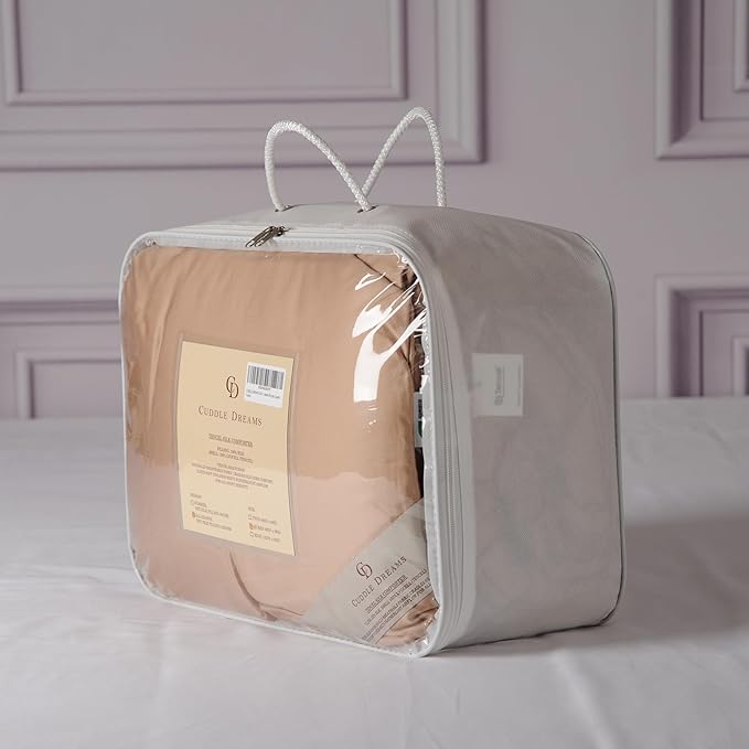 CUDDLE DREAMS Silk Filled Comforter for All Season, Detachable Tencel Duvet Cover for Easy Care, Naturally Breathable (Bronze, King)
