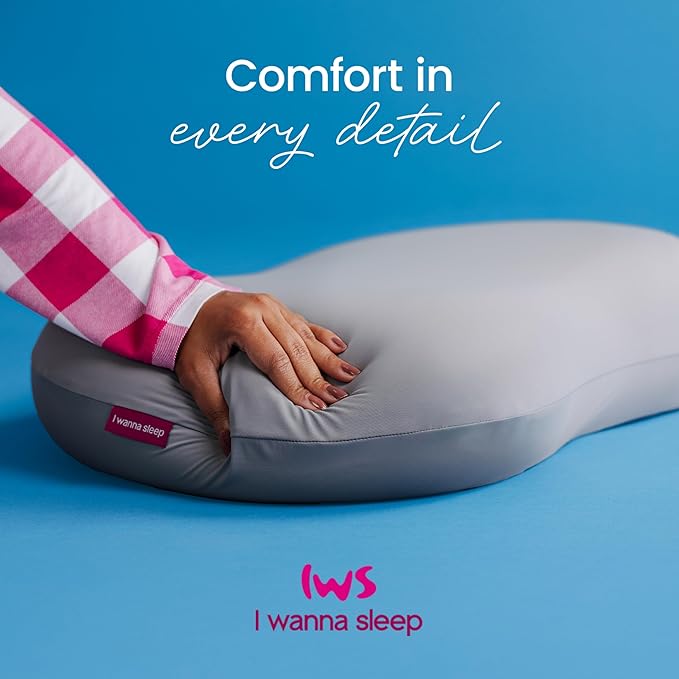 IWS I WANNA SLEEP Ergoblu Cervical Memory Foam Neck Pillow – Ergonomic Pillow for Neck Pain Relief, Stomach & Back Sleeper Support, Extra Cooling Pillowcase, Orthopedic Neck & Spine Support