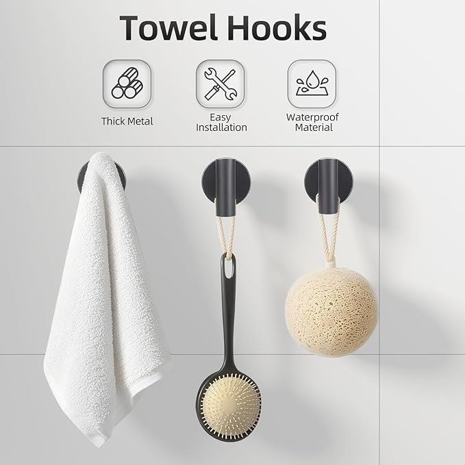 Matte Black Bathroom Hardware Accessories Set 5 Pieces, SUS304 Stainless Steel Bathroom Towel Bar Toilet Paper Holder Set Wall Mounted-19 Inch Towel Bar, Toilet Paper Holder, Towel Hooks, Towel Ring