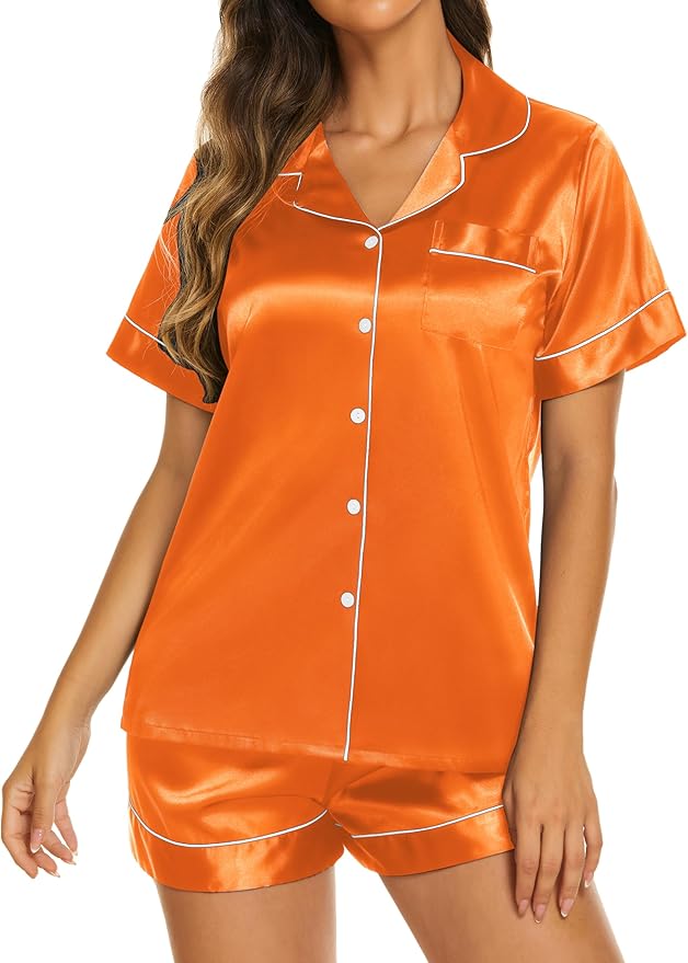 Ekouaer Pajamas for Women Set Silk Satin Pjs Shorts Sleepwear 2 Piece Loungewear S-XXL