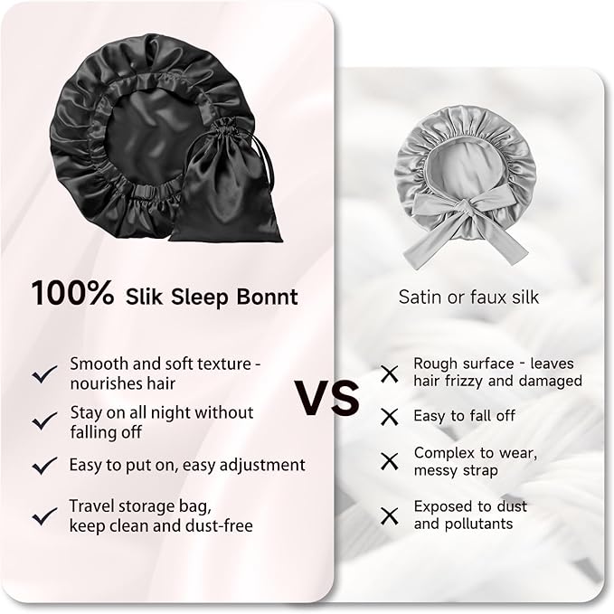 Kaome 100% Mulberry Silk Bonnet for Sleeping Women, 22 Momme Double Layer Silk Hair Wrap, Non-Slip Sleep Cap with Adjustable