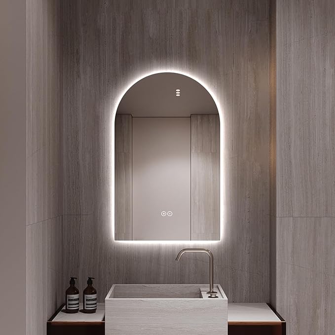 Arched Shaped LED Bathroom Mirror with dimming Lighting, 24V, 3 Color temperatures, defogger, 5MM Silver Glass (40" L x 24" W)