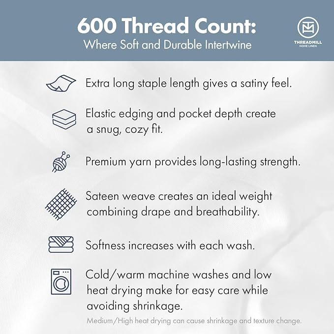 Threadmill 100% Cotton Sheets for Cal King Size Bed - 600 Thread Count Cal King Bed Sheets Set with 16” Deep Pocket - Damask Stripe Sateen Weave 4-Piece Bedding Set with Cooling Effect, Sage Green