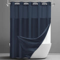 No Hook Shower Curtain with Snap in Liner Set Waffle Shower Curtain for Bathroom Hotel Style Fabric Waterproof Inner Liner，71" W x 74" H, Navy Blue