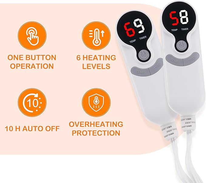 Electric Heated Blanket Queen 84×90 Dual Control, 6 Heating Settings & 1-10H Auto Off, Double Sided Plush Sherpa Ultra-Soft Warm Thick, Machine Washable, Fast Heating, Home Office Dark Gray