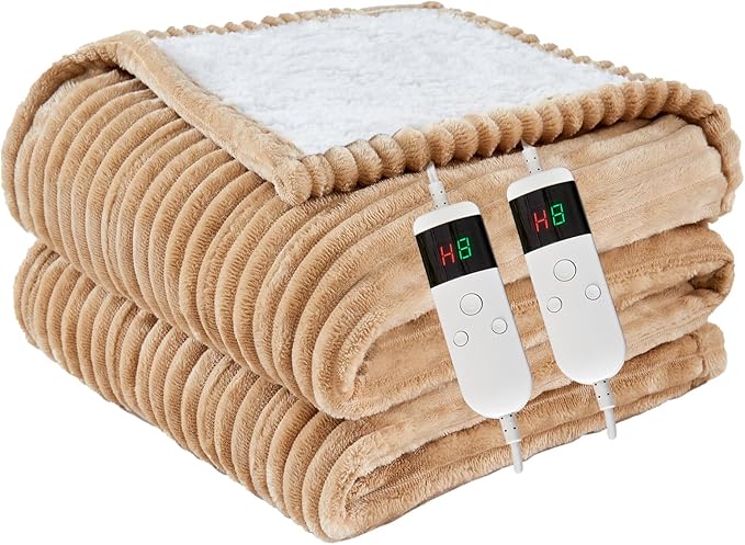 Heated Blanket Electric King, Soft Flannel Heating Blanket with 8 Hours Auto Off 10 Fast Heating Levels Machine Washable Sherpa Heated Blanket with Overheating Protection
