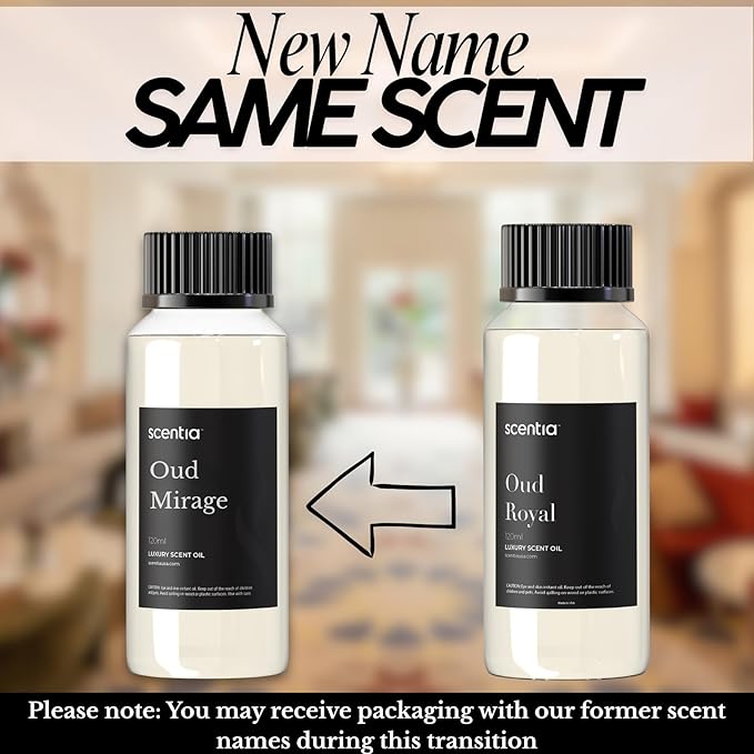 Scentia Oud Royal Hotel Diffuser Oil 120 ml | Oud Royal for Scent Diffuser |Thanksgiving & Holiday Gift Luxurious Aroma, Niche Scent, Cardamom, Rosewood & Oud | 120ml Aromatherapy Fragrance