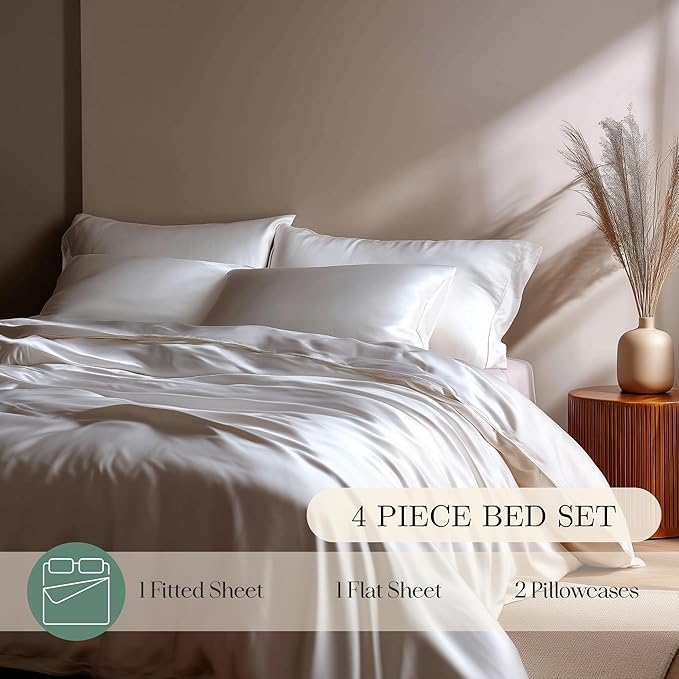 CASILVA Eucalyptus Sheets - Infused with Silver for Anti-Odor, Softer Than Silk Fibers, More Cooling Than Cotton - Perfect for Hot Sleepers & Sensitive Skin - 100% Tencel Lyocell - Queen Sheet Set