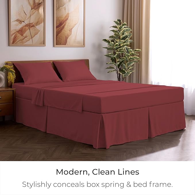 Mellanni Bed Skirt Queen Size - Bed Skirting - 15-Inch Tailored Drop Pleated Dust Ruffle - Hotel Luxury Bedding - Wrinkle, Fade, Stain Resistant - 1 Bedskirt (Queen, Brick Red)