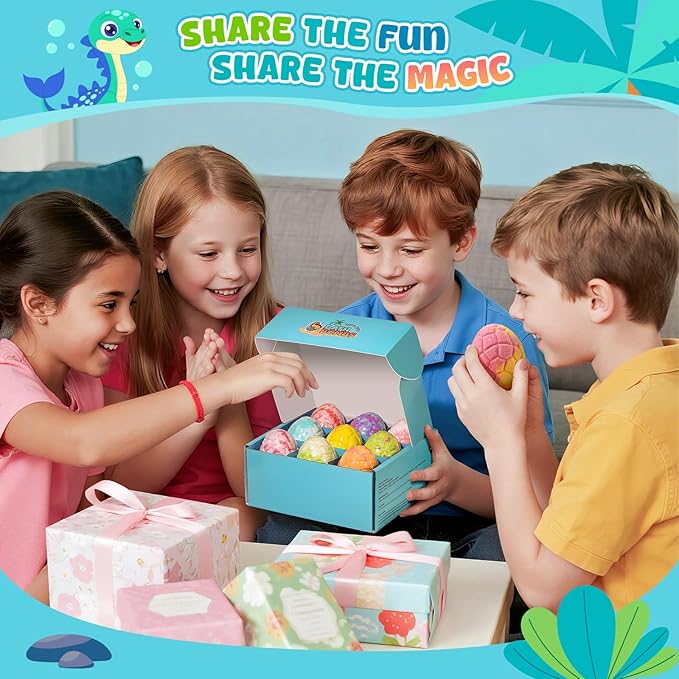 Dinosaur Bath Bombs for Kids with Surprise Inside, Christmas Stocking Stuffers for Kids, 9 Pack Bath Bombs Gift Set, Natural Organic Kid Bubble Bath Fizzy for Girls Boys with Bath Toys Inside