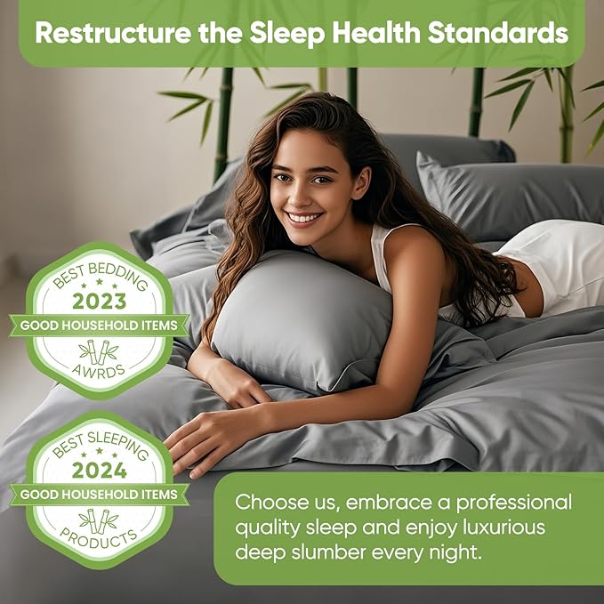 TWK Luxury Sheet Set, Genuine 100% Viscose Derived from Bamboo, Cooling & Breathable, Silky Soft, Bedding Sheets & Pillowcases (Gray, King)