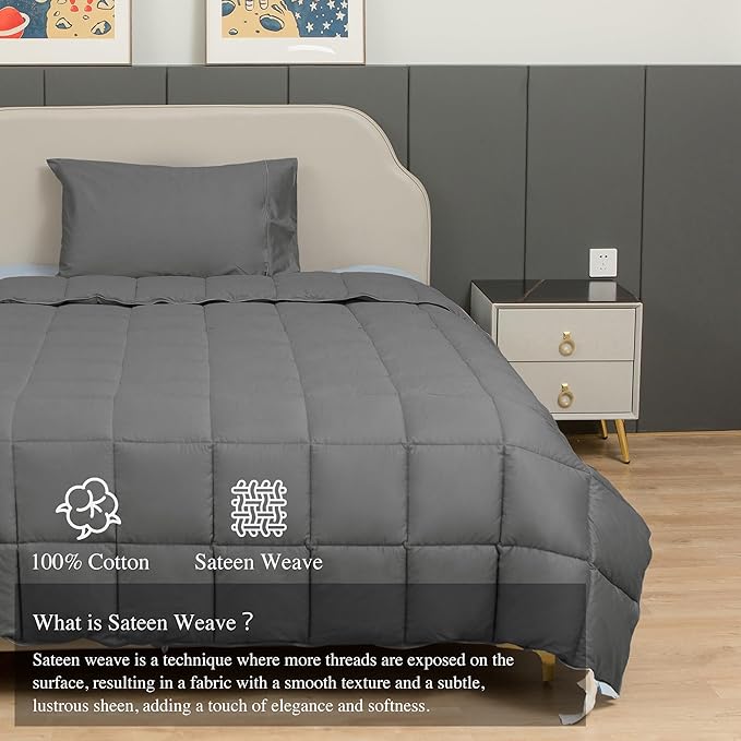 sunflower Twin Comforter Steel Gray Lightweight Down Alternative Filling Cotton Shell Bedding Twin XL Comforter Blanket for Dorm Hot Sleepers with Corner Tabs Soft Breathable Machine Washable
