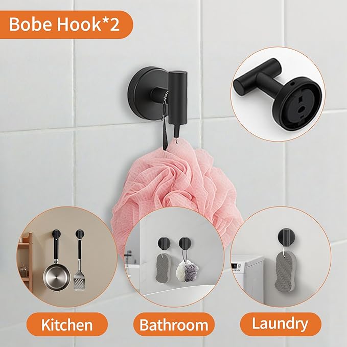 5-Piece Black Bathroom Hardware Set - 24 Inch Towel Bar, 2 Robe Towel Hooks, Toilet Paper Holder, Towel Ring, Wall Mounted Bathroom Accessories (Matte Black Finish)