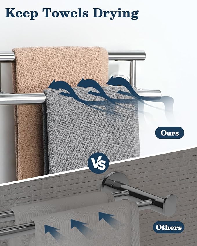 Alise Double Bath Towel Bars,12 Inch Towel Racks for Bathroom,SUS304 Stainless Steel Towel Holder,Towel Holder Wall Mount,Toilet Kitchen Towel Rod,Polished Chrome Towel Rail,GYT6902-300-C