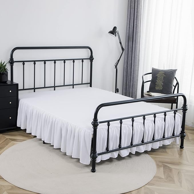 Bed Skirt King Size Ruffled Bed Skirts with Split Corners,14 Inch Drop Dust Ruffle Bed Skirt with Platform, White