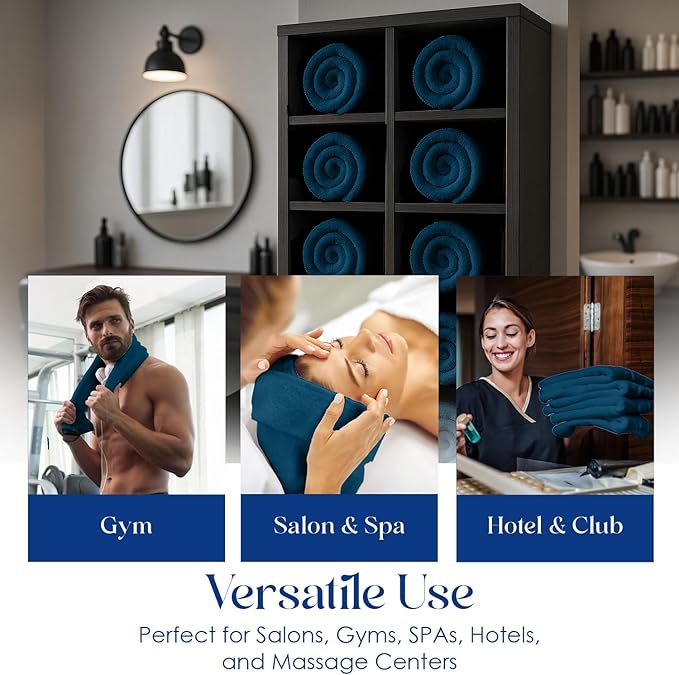 DAN RIVER 100% Cotton Salon Towels Set – 16x26 inches, Pack of 24, Highly Absorbent and Quick-Dry Towels for Hand, Salon, Spa, Beauty, Gyms and Home Hair Care, Navy