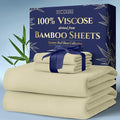 DECOLURE 100% Viscose Derived from Bamboo Sheets Cal King Size 4pcs - Ultra Soft & Luxuriously Cooling, 17" Deep Pocket, Double Stitching, Perfect for Hot Sleepers - King Bed Sheets (Creme)