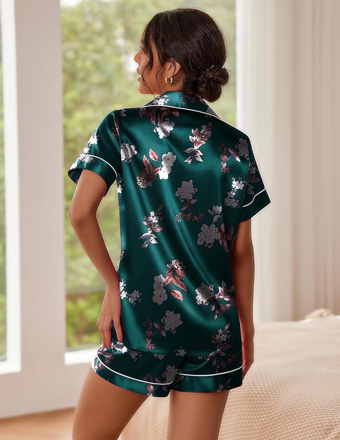 Ekouaer Pajamas for Women Set Silk Satin Pjs Shorts Sleepwear 2 Piece Loungewear S-XXL