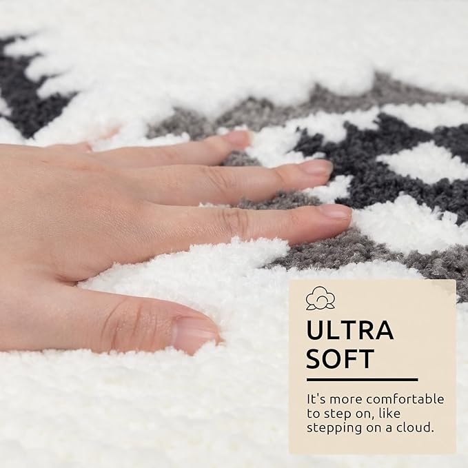 DEXDE Boho Bathroom Rugs 20x47 Black White Bath Mat Non Slip Long Bath Rug Runner Luxury Soft Absorbent Carpet for Bathroom Shower Kitchen Entryway Modern Western Decor