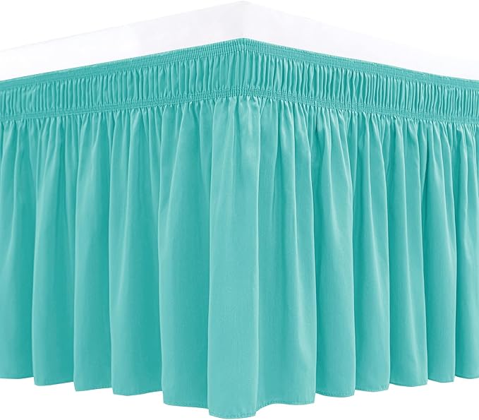 Biscaynebay Wrap Around Bed Skirts for King & Cal King Beds 14" Drop, Aqua Adjustable Elastic Dust Ruffles Easy Fit Wrinkle Resistant Silky Luxurious Fabric Machine Washable