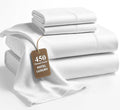 LANE LINEN 100% Cotton California King Sheet Set – 450 Thread Count Soft Sateen Sheets, Naturally Cooling & Breathable, 15” Deep Pocket Fully Elasticized Fitted Sheet, Bedding & Pillowcases, White
