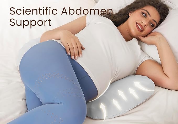 Pregnancy Pillow for Sleeping Memory Foam Pillow for Side Sleeper, Maternity Pillow Support for Back, Belly, HIPS for Pregnant Women, Portable and Adjustable Travel Wedge Pillow (CoolingSilk Grey)