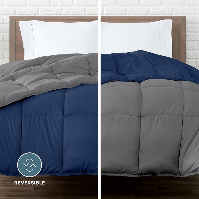 Bare Home Queen Comforter - Reversible Colors - Goose Down Alternative - Ultra-Soft - Premium 1800 Series - All Season Warmth - Bedding Comforter (Queen, Dark Blue/Grey)