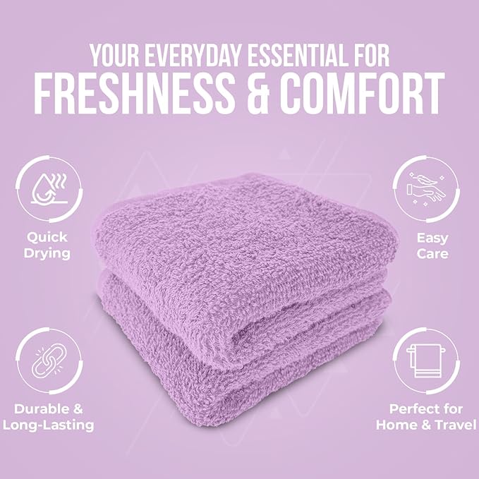 DAN RIVER 100% Cotton Wash Cloths 24 Pack [12x12] Soft & Absorbent wash Cloths for Bathroom, Gym, Hotels & Spa Perfect for Everyday Use Fingertip Towels, Lavender