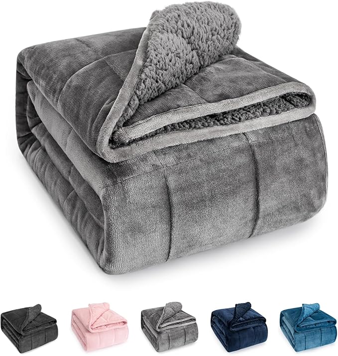 Sivio Sherpa Fleece Weighted Blanket for Adult 20 lbs Heavy Fuzzy Throw Blanket with Soft Plush Flannel, Reversible Full-Size Super Soft Extra Warm Cozy Fluffy Blanket, 60x80 Inches Dual Sided Grey