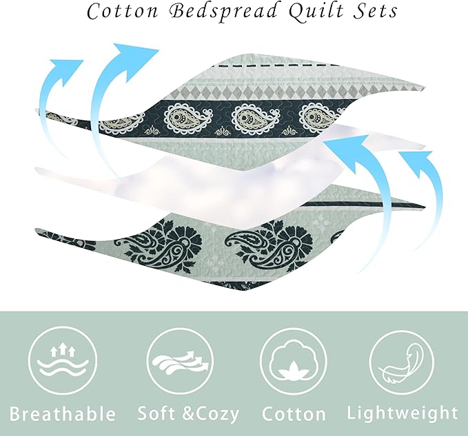 Green Queen Comforter Set, Cotton Quilt, Green Bedding Comforter Sets, Striped Pattern Queen Bedspread, Lightweight Reversible Coverlet All Season