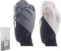 100% Turkish Cotton Hair Towel Wrap for Women,Non Microfiber,Super Absorbent,AntiFrizz,Plopping Hair Drying Waffle Bath Towels for Curly,Long&Thick Hairs,Head Wrap,2 Pack10x26inc (Grey+White)