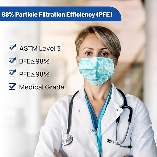 JMU Multicolor Disposable Face Masks, 4-Ply ASTM Level 3 Medical Face Masks for Adults, 40Box, 2000Pcs