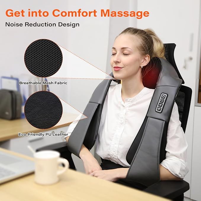 Shiatsu Neck Massager, Electric Neck and Back Massager with Heat, 3D Kneading Massage Pillow for Neck, Back, Shoulder, Muscle Pain Relief, Office & Home & Car Use, Fits for Parents (Gray-Button)