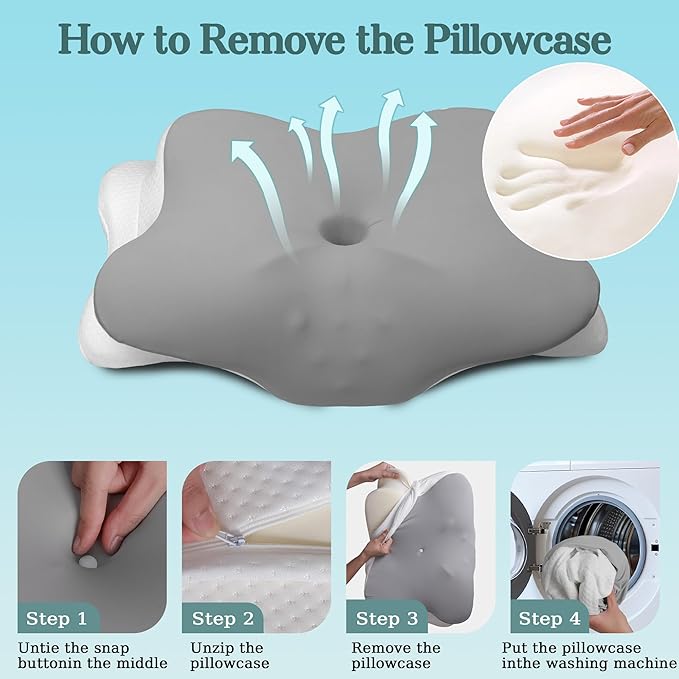 Cervical Neck Pillow for Pain Relief - Ergonomic Bed Pillow for Neck Support, Cooling Contour Orthopedic Memory Foam Pillows for Side Back Stomach Sleepers (Light Grey, Queen-23.2''Lx15.1''Wx4.7''H)
