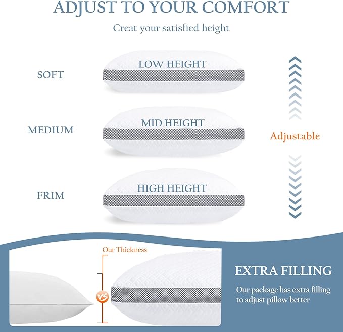Tencel Standard Bed Pillows, Shredded Memory Foam Pillows, Adjustable Bed Pillow for Sleeping, 18"x26"Cooling Tencel Circular Knit Pillows for Side, Back, Stomach Sleepers（Pack of 1）