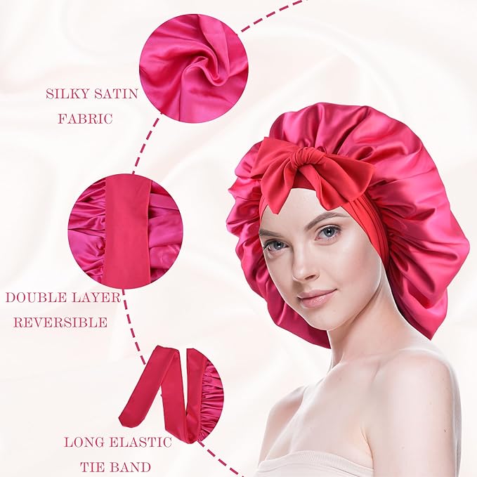 Silk Bonnet for Sleeping Women Satin Bonnet Double Layer Night Sleep Cap with Elastic Tie Band for Curly Natural Hair