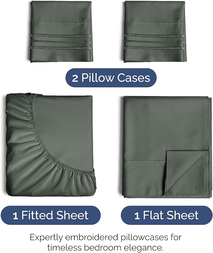 King Size 4 Piece Sheet Set - Extra Soft, Breathable & Cooling - Hotel Luxury Durable Bed Sheets for Women & Men - Deep Pockets, Easy-Fit & Wrinkle-Free - Gunmetal Grey Oeko-Tex