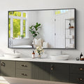 Koonmi Black Framed Bathroom Mirror - Shatterproof 30"x55" Tempered Glass, HD No Distortion, Horizontal/Vertical Mount, Modern Matte Aluminum Alloy Frame