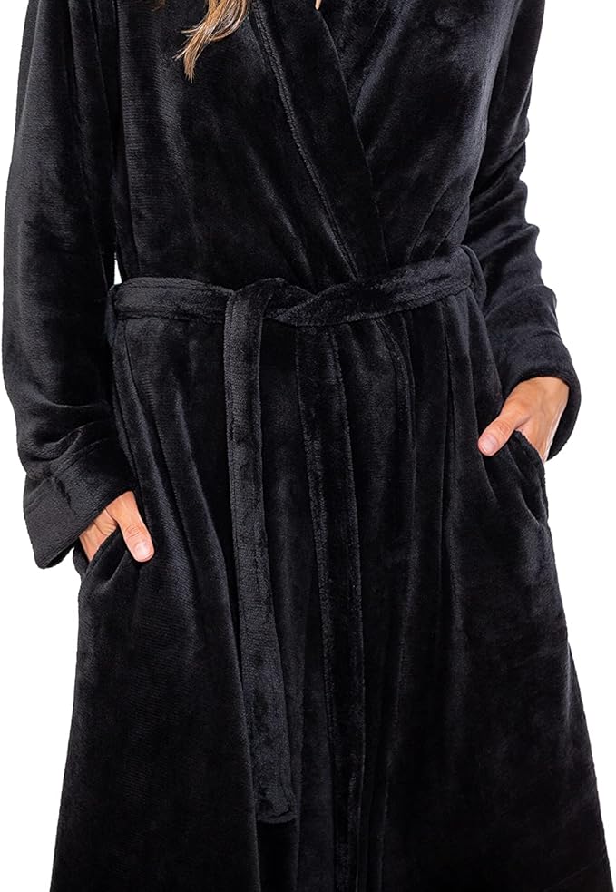 Turquaz Robes For Women, Womens Fleece Shawl Collar Soft Plush Knee Length Spa Robe