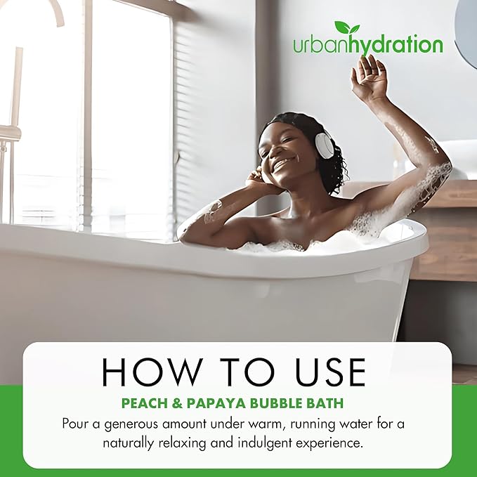 Urban Hydration Peach & Papaya Bubble Bath – Foaming Bubble Bath for Relaxation & Glowing Skin, Enriched with Vitamins A & E, Gentle for All Skin Types, Ideal for Men and Women – 16.9 Oz