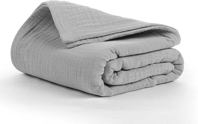 Salt Earth 100% Cotton Muslin Throw Blanket Gauze Blanket 50"X70" Throw 4 Layered for Couch, Bed, Living Room, Lightweight & All Season Blankets & Throws, Easy to wash, Skin Friendly(Scottish Grey)