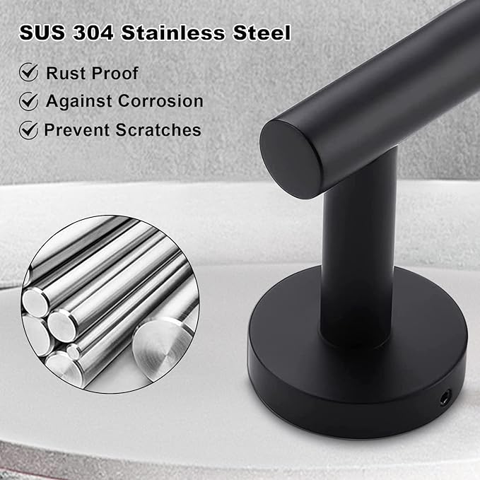 8 Pieces Bathroom Towel Rack Set, Includes 2PCS 23.6 inch Towel bar, 2PCS Towel Hook, 2 PCS Towel Ring, 2PCS Toilet Paper Holder-Matte Black Bathroom Accessories Sets