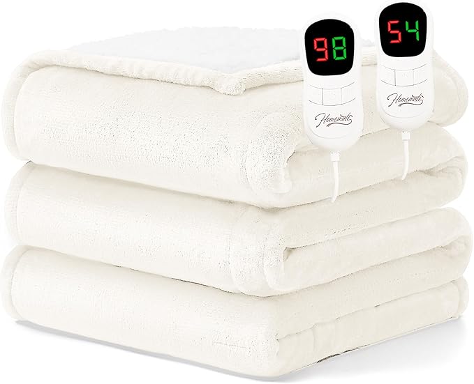 Homemate Electric Heated Blanket King Size - 100"x90" Heating Blanket King Size Dual Control 1/2/4/6/8 Hours Auto-Off 10 Heat Level Over-Heat Protection Flannel Sherpa ETL Certification