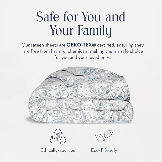 Brooklinen Luxury Sateen Duvet Cover - 100% Cotton, King/California King Size in Oyster Blue with Extra-Long Corner Ties and Button Closure - Best King/Cali King Duvet Covers