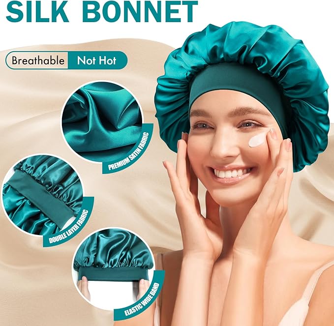 Satin Silk Bonnet for Sleeping, Double Layer Silk Sleep Cap for Men & Women, Soft Satin Lined Bonnet for Curly Hair
