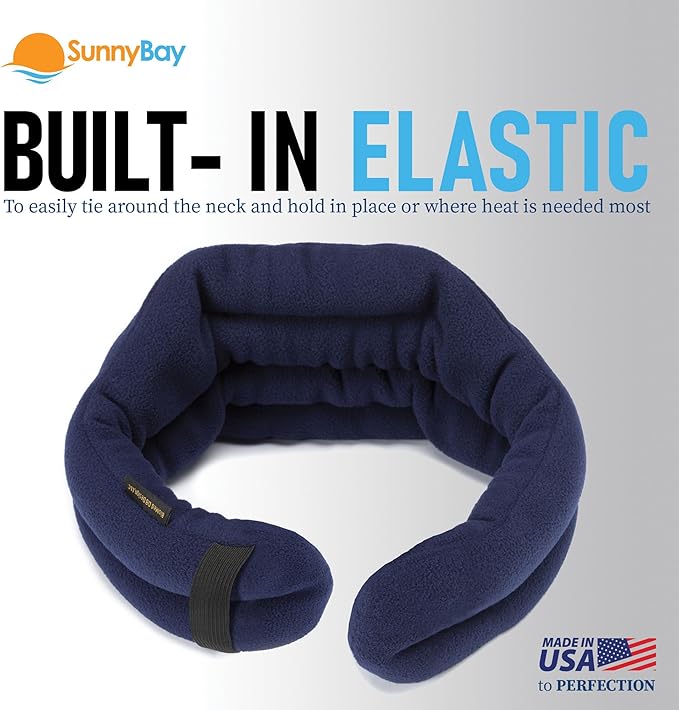 SunnyBay Microwave Heating Pad, Microwavable Heated Neck and Shoulder Wrap, Hands-Free Weighted Moist Hot or Cool Pack, Soft Fleece Cover and Flaxseed Filling, 26 Inch Length, Made in USA, Navy