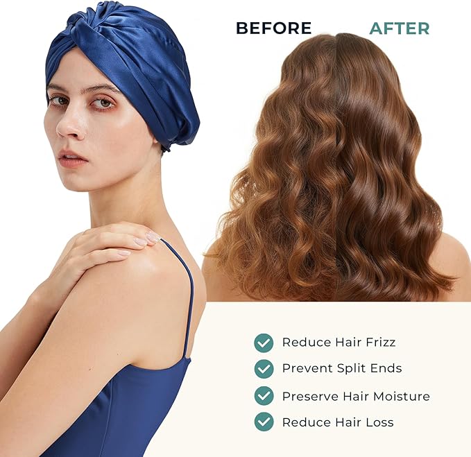 100% Mulberry Silk Bonnet, Double-Layered Hair Bonnet for Sleeping Women, Pure Silk Turban, Night Sleep Hair Wrap