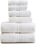 Springtree Home 100% Cotton Bathroom Towel Set | 6 Piece Set - White Towels | Geometric Textured Design | Absorbent & Quick-Dry | Oeko-TEX® Standard 100 Cotton | Myla Collection - White